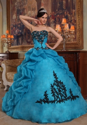 Ball Gown Strapless Floor-length Taffeta and Organza Beading and Pick-ups Quinceanera Dress