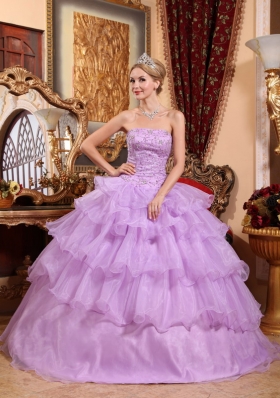 Ball Gown Strapless Floor-length Organza Beading Quinceanera Dress