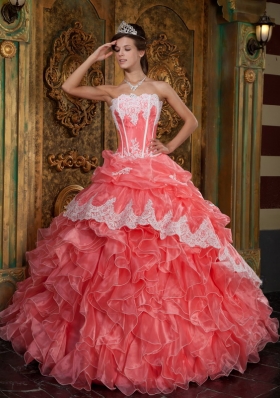 Waltermelon Ball Gown Strapless Floor-length Ruffles Organza Quinceanera Dress