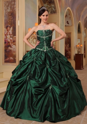 Ball Gown Strapless Floor-length Beading Taffeta Quinceanera Dress