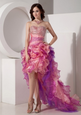 Multi-color High-low Ruffles Organza Sweetheart Beading Prom Dress