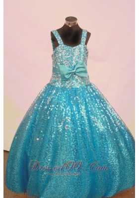 Sequin and Bowknot For Aqua Blue Little Girl Pageant Dresses