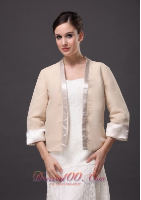 Satin Champagne 3/4  Sleeves Jacket For Other Formal Occasions With Beading Decorate