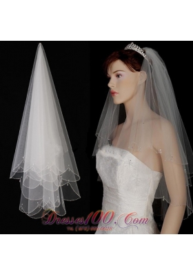 2 Layer Tulle With Pearls Fingertip Veil