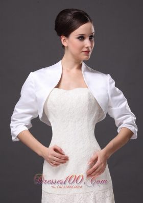 Custom Made White High-neck Jacket With 1/2 Sleeves For Wedding