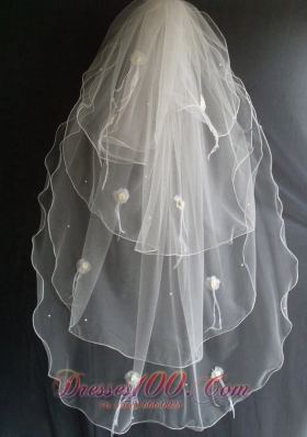 Hand Made Flowers and Beading Decorate Tulle Wedding Veils