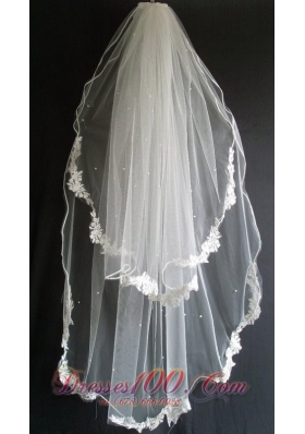 Lace Appliques and Beading Decorate Tulle Wedding Veils