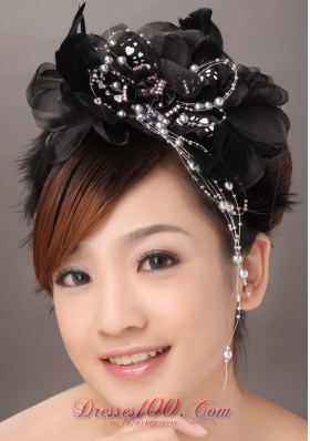 Modest Black Organza Beading Women’ s Fascinators