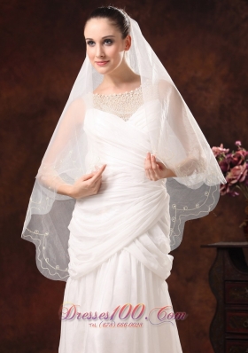 One-Tier Embroidery Tulle Graceful Wedding Veils