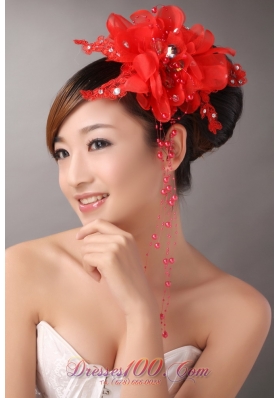 Red Chiffon Bud Silk Flowers With Beading For Party