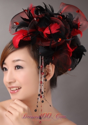 Multi-color Headpices With Feather and Tulle Headpices Rhinestones Decorate