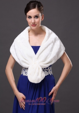 Faux Fur Fashionable V-Neck White Wedding Party And Prom or Cocktail Wedding Wrap