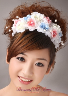 Muti-color Headpiece With Hand Made Flowers and Pearl