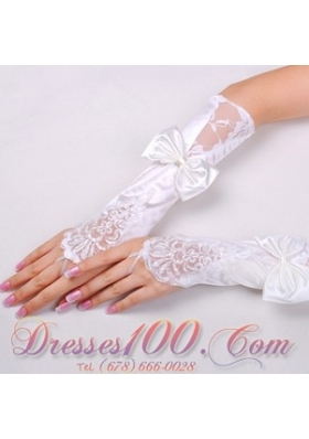 Lycra Fingerless Elbow Length Bridal Gloves With Ruching