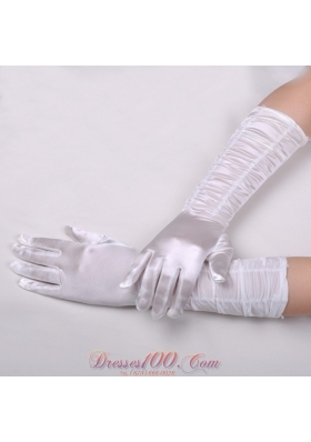 Lycra Fingertips Elbow Length Bridal Gloves With Ruching