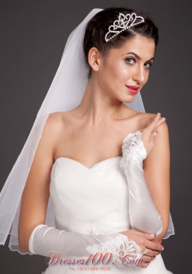 Elegant Satin Fingerless Elbow Length Appliques Bridal Gloves