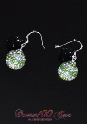 Spring Green and White Round Lovely Rhinestone Earrings