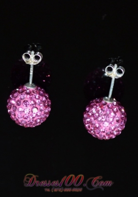 Round Discount Rhinestone Baby Pink Earrings