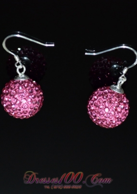 Cheap Rose Pink Rhinestone Round Earrings