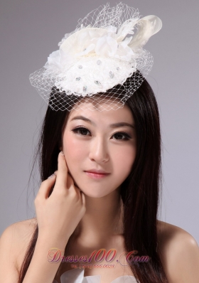 Pure White Fascinators With Net Beading For Party