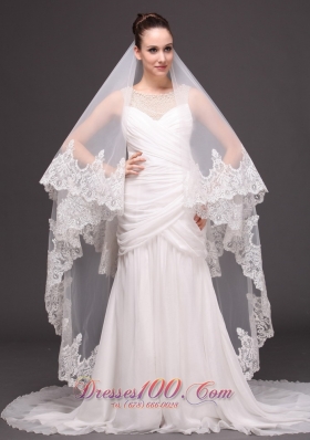 Two-tier Tulle Wedding Veil With Appliques Decorate