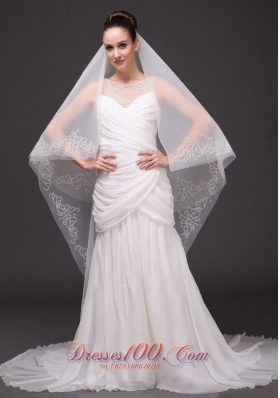 Beading Classic Tulle Bridal Veil For Wedding