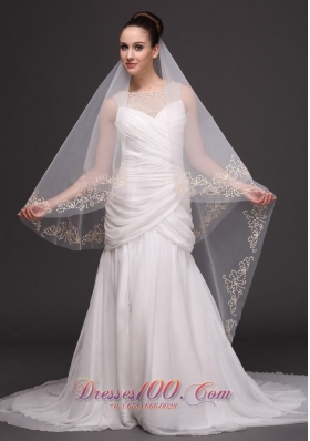 Beading Tulle Modest Bridal Veil For Wedding