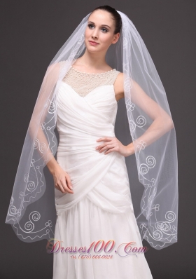 Romantic One-tier Cathedral Wedding Veils With Embroidery Edge