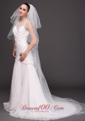 Three-Tier Tulle With Pearls Drop Veil