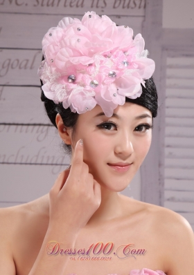 Pink Chiffon Beading Bud Silk Fascinators For Wedding