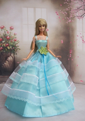 New Baby Blue Handmade With Sash Party Dress Barbie Clothes Gown For Barbie Doll