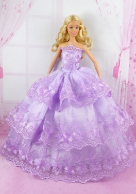 Beautiful Lilac Gown With Lace Dress For Noble Barbie