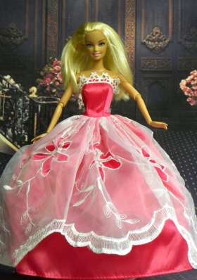 White and Red Handmade Dresses Fashion Party Clothes Gown Skirt For Barbie Doll