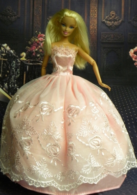 Baby Pink and Lace Handmade Dresses Fashion Party Clothes Gown Skirt For Barbie Doll