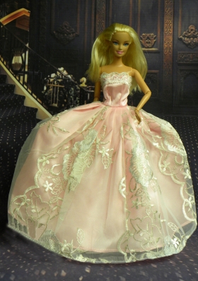 New Fashion Princess Baby Pink Dress Gown For Barbie Doll