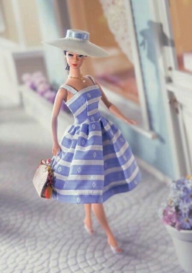 Elegant Embroidery Gown with Straps Tea-length Made to Fit the Barbie Doll
