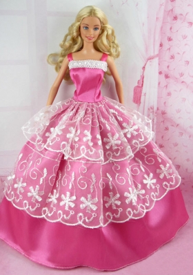 Beautiful Pink Gown With Embroidery For Barbie Doll