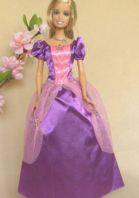 Purple Short Sleeves Handmade Dresses Fashion Party Clothes Gown Skirt For Barbie Doll
