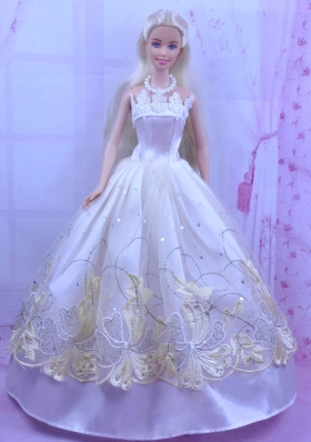 Elegant White Princess Dress For Barbie Doll With Appliques