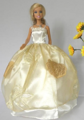 Light Yellow Straps Appliques Handmade Dresses Fashion Party Clothes Gown Skirt For Barbie Doll