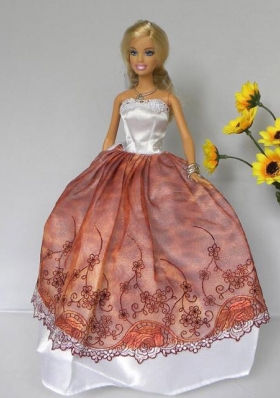 Elegant Rust Red and White Strapless Lace Made to Fit the Barbie Doll