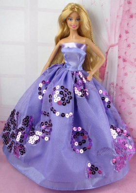 Fashion Purple Princess Dress With Sequins Gown For Barbie Doll