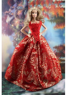Luxurious Red Gown With Embroidery Made to Fit the Barbie Dress