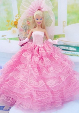 New Fashion Ball Gown Pink Dress Gown for Barbie Doll