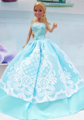 Embroidery Baby Blue For Princess Barbie Doll Dress