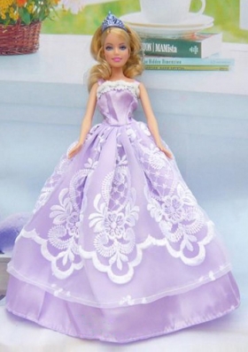 Embroidery Lilac For A-line Barbie Doll Dress
