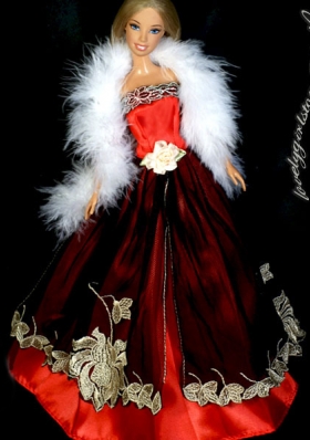 Gorgeous Red and Burgundy Princess Dress With Embroidery Gown For Barbie Doll