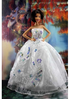 Perfect Embroidery and Sequin For White Holiday Dress To Barbie Doll