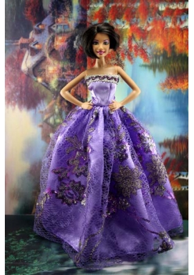 Appliques New Fashion Princess Purple Dress Gown For Barbie Doll