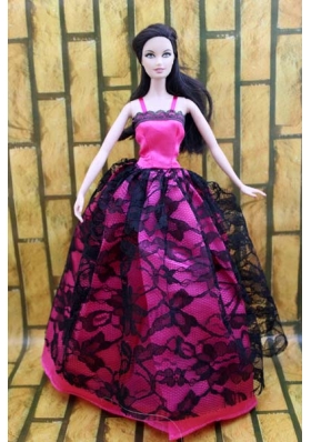 Gorgeous Hot Pink and Black Lace Gown For Barbie Doll